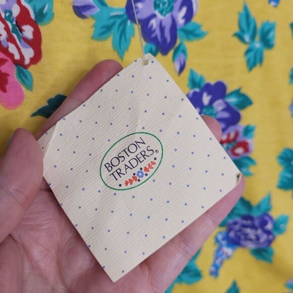 NEW VINTAGE 90s yellow bright bold floral short sleeve‎ t-shirt top M - Picture 4 of 10